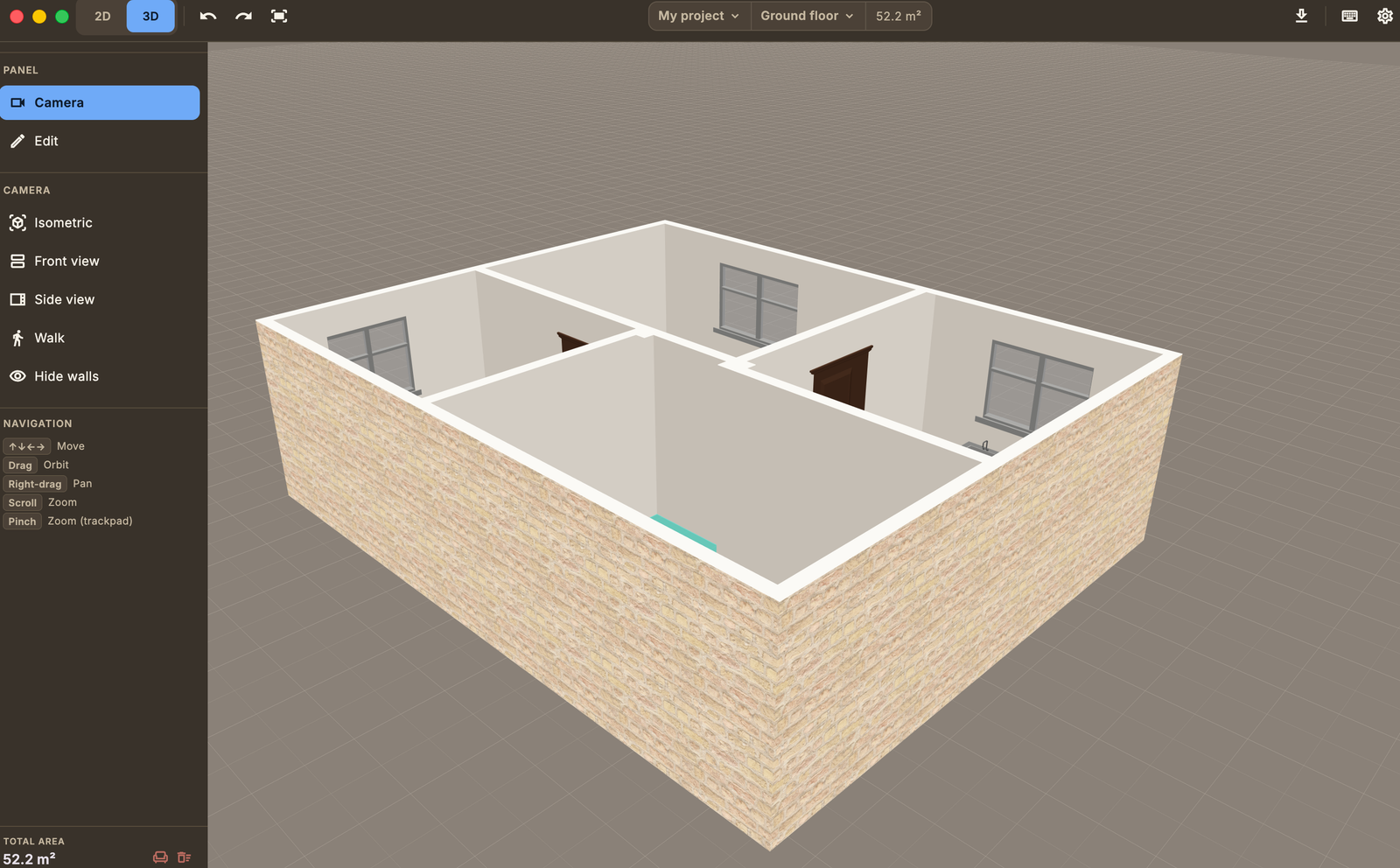 The 3D view in the dark theme