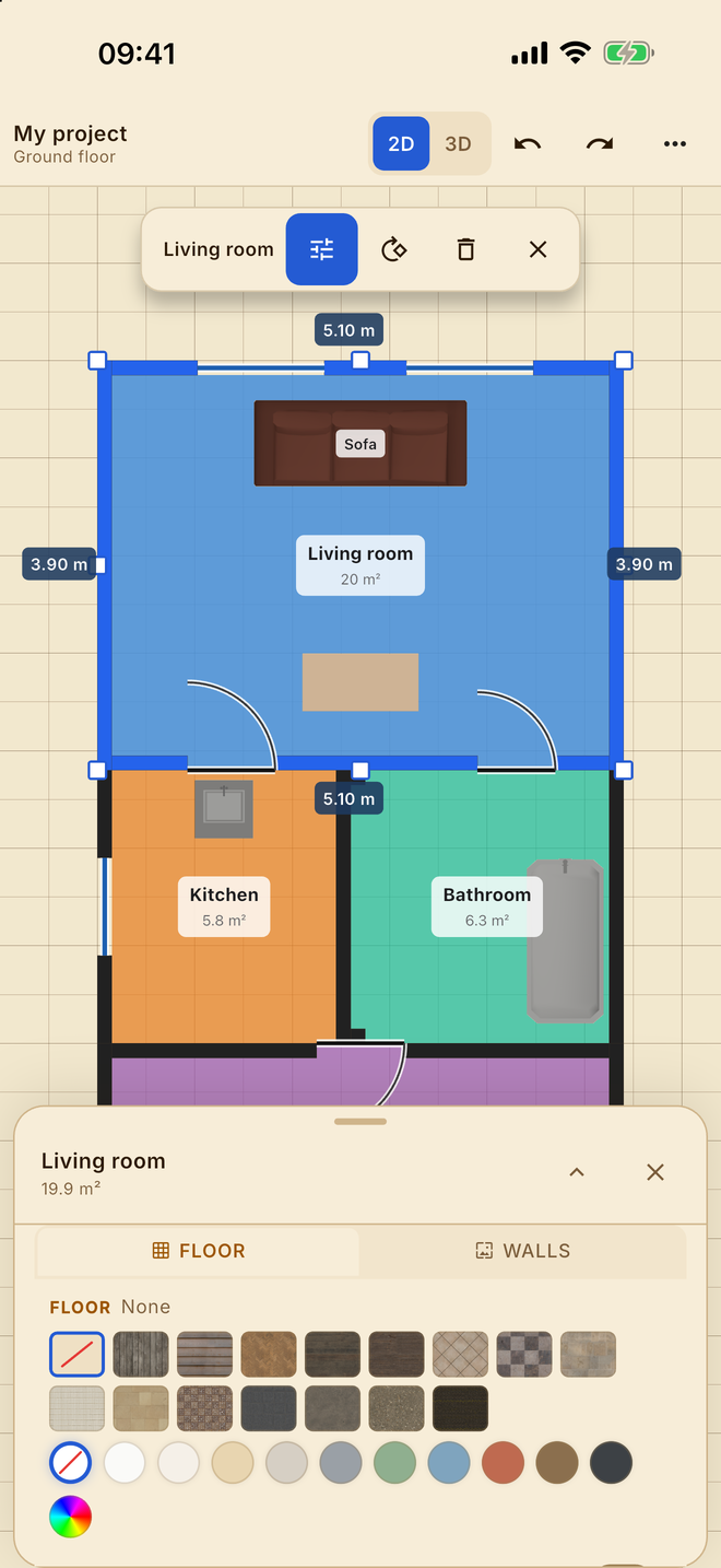 A room’s settings panel on an iPhone