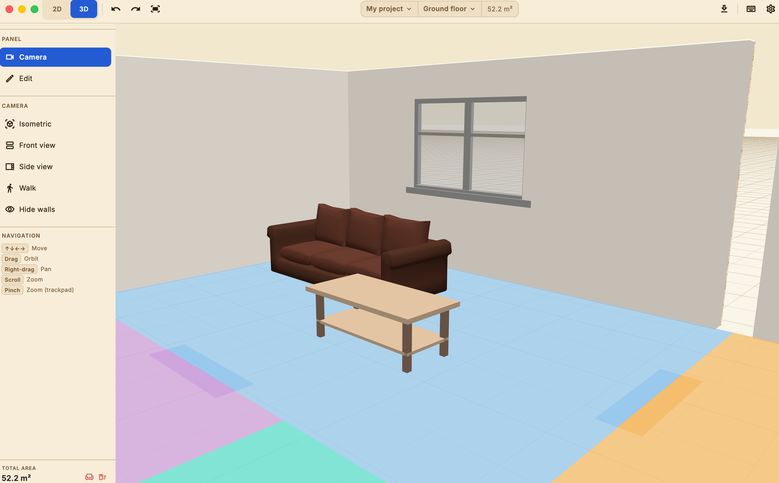 A wall in 3D with a window cut into it — frame, sill and the opening itself